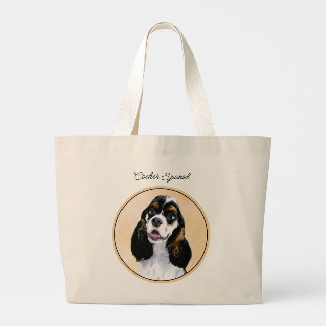 Cocker Spaniel Malerei Parti Tan Original Dog Art Jumbo Stoffbeutel (Rückseite)