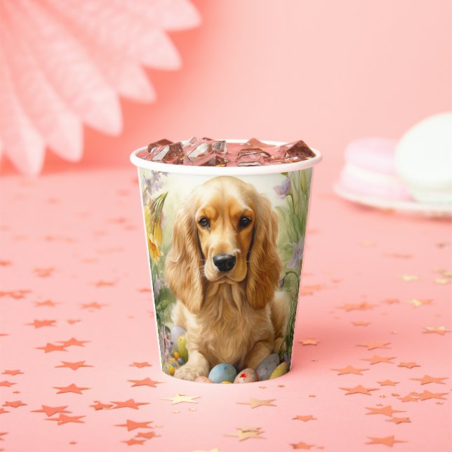Cocker Spaniel mit Ostereier Urlaub Pappbecher (Insitu)