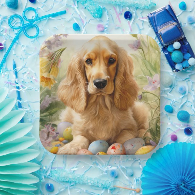 Cocker Spaniel mit Ostereier Urlaub Pappteller (Party)
