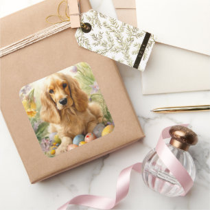 Cocker Spaniel mit Ostereier Urlaub Quadratischer Aufkleber