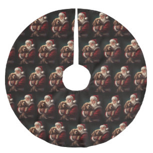 Cocker Spaniel mit Santa Claus Festive Weihnachten Polyester Weihnachtsbaumdecke