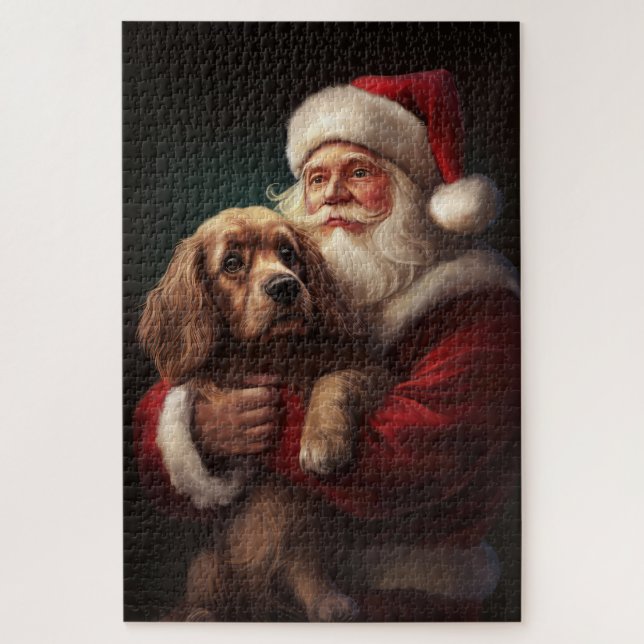 Cocker Spaniel mit Santa Claus Festliches Weihnach (Vertikal)