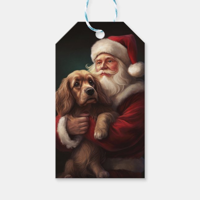 Cocker Spaniel mit Weihnachtsmann Weihnachten Geschenkanhänger (Vorderseite)