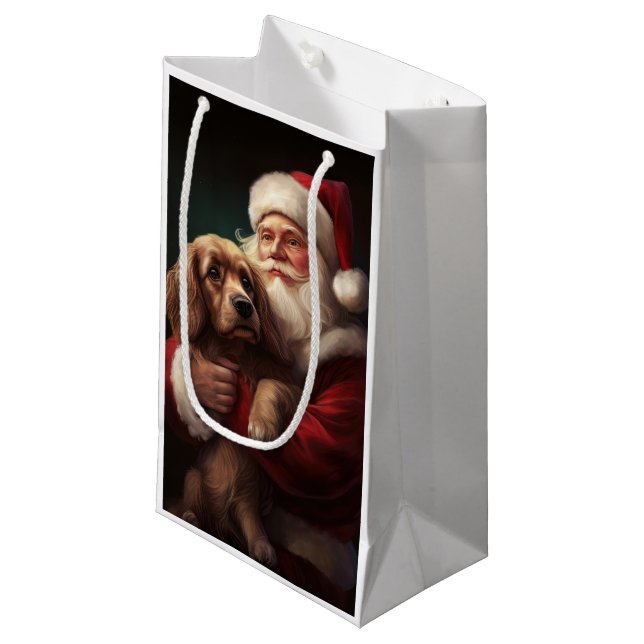 Cocker Spaniel mit Weihnachtsmann Weihnachten Kleine Geschenktüte (Vorderseite Schrägansicht)