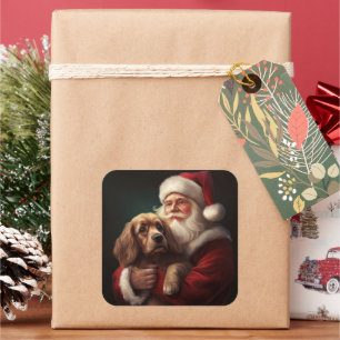 Cocker Spaniel mit Weihnachtsmann Weihnachten Quadratischer Aufkleber