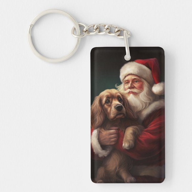 Cocker Spaniel mit Weihnachtsmann Weihnachten Schlüsselanhänger (Vorderseite)