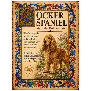 Cocker Spaniel, mittelalterliche Bestiarien-Kunst Postkarte
