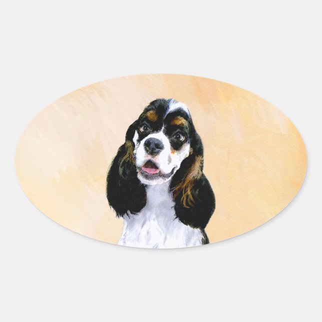 Cocker Spaniel (Parti) Painting - Original Dog Art Ovaler Aufkleber (Vorderseite)