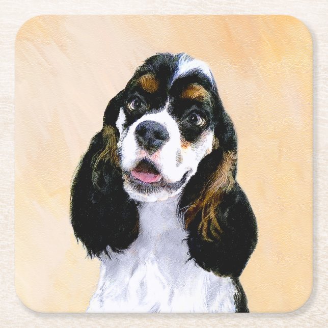 Cocker Spaniel (Parti) Painting - Original Dog Art Rechteckiger Pappuntersetzer (Vorderseite)
