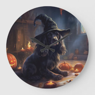 Cocker Spaniel Pumpkins Halloween Beängstigend Große Wanduhr