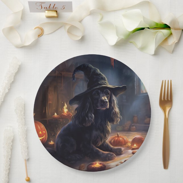 Cocker Spaniel Pumpkins Halloween Beängstigend Pappteller (Hochzeit)
