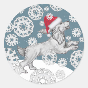 Cocker Spaniel Santa Dog & Snowflake Spaß Weihnach Runder Aufkleber