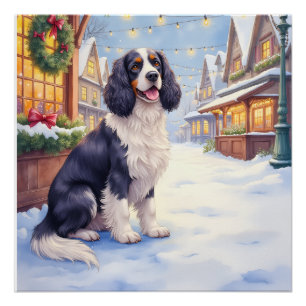 Cocker Spaniel Schneeiges Dorf Weihnachtskunst Poster