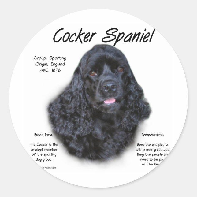 Cocker Spaniel (schwarz) Geschichtsdesign Runder Aufkleber (Vorderseite)