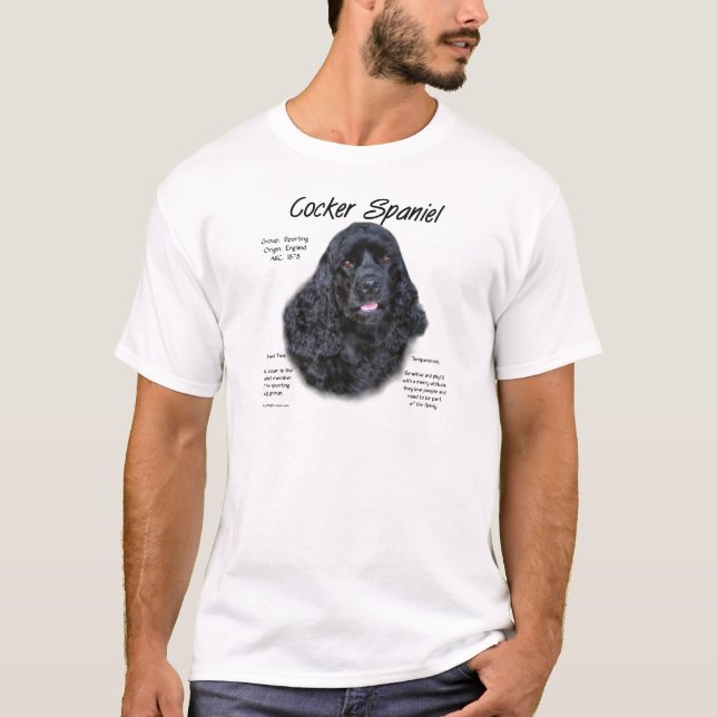 Cocker Spaniel (schwarz) Geschichtsdesign T-Shirt (Vorderseite)