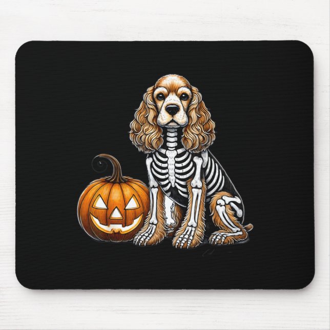 Cocker Spaniel Skelett Jack O Lantern Lustiger Hun Mousepad (Vorne)