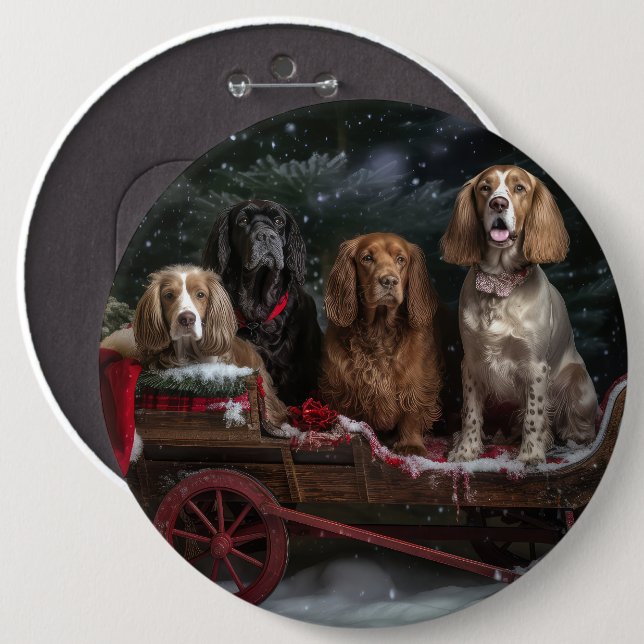 Cocker Spaniel Snowy Sleigh Weihnachtsdekor Button (Vorne & Hinten)