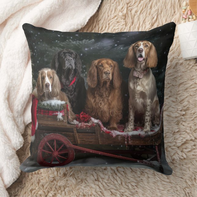 Cocker Spaniel Snowy Sleigh Weihnachtsdekor Kissen (Decke)