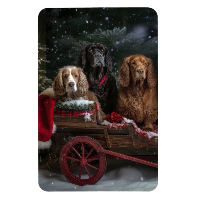 Cocker Spaniel Snowy Sleigh Weihnachtsdekor Magnet (Vertikal)