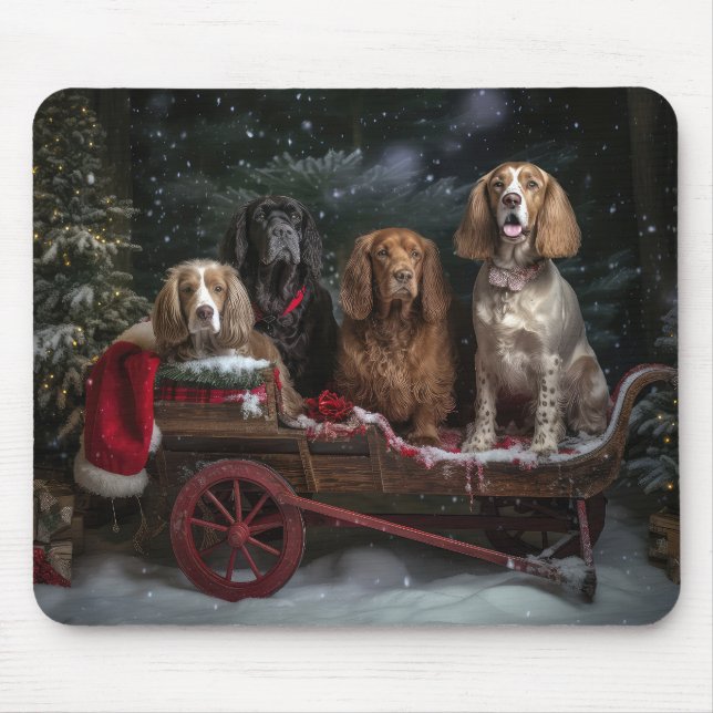 Cocker Spaniel Snowy Sleigh Weihnachtsdekor Mousepad (Vorne)