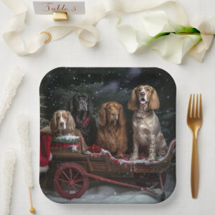 Cocker Spaniel Snowy Sleigh Weihnachtsdekor Pappteller
