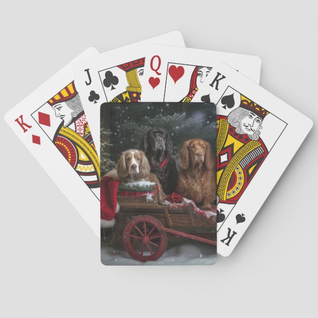 Cocker Spaniel Snowy Sleigh Weihnachtsdekor Spielkarten (Rückseite)