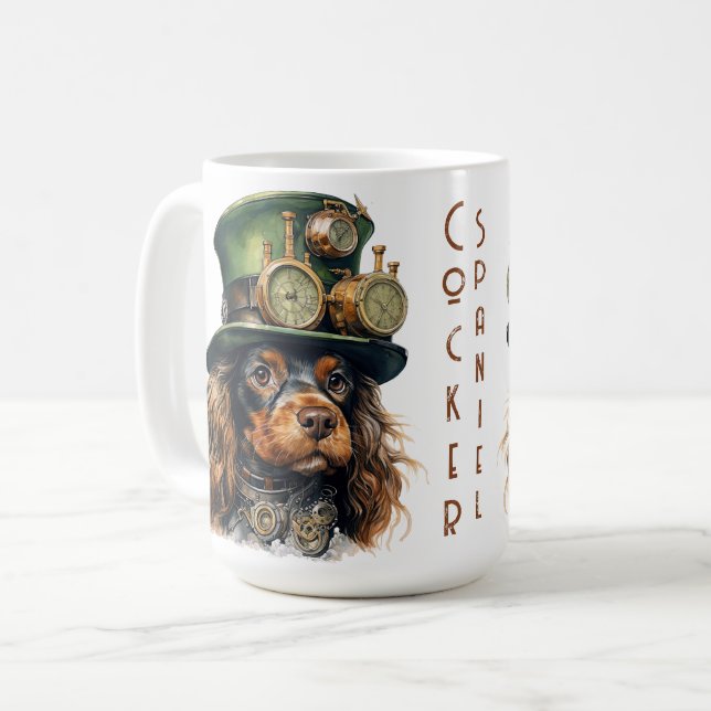 Cocker Spaniel-Steampunk-Hund Kaffeetasse (Vorderseite Links)