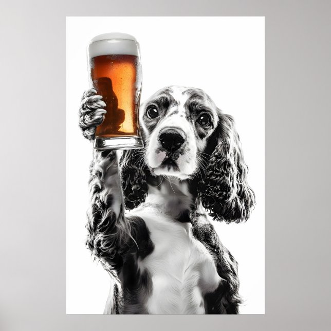 Cocker Spaniel trinkt Bier Kunst Lustiger Hunde Li Poster (Vorne)