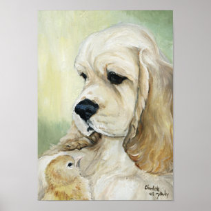 "Cocker spaniel- u. Küken-" Hundekunst-Druck Poster