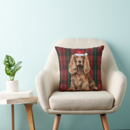 Cocker Spaniel und saisonales Karo-Weihnachtshund Kissen