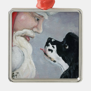 Cocker spaniel und Sankt-Hundekunst-Verzierung Silbernes Ornament