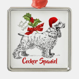 Cocker Spaniel w/Santa Cap Holly Weihnachten Ornament Aus Metall