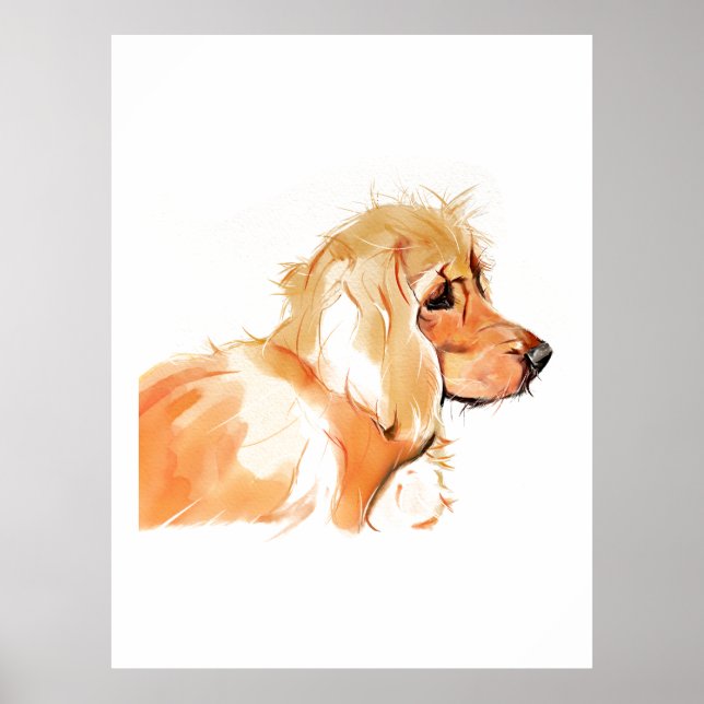 Cocker Spaniel Wandkunst, Aquarellmalerei Poster (Vorne)