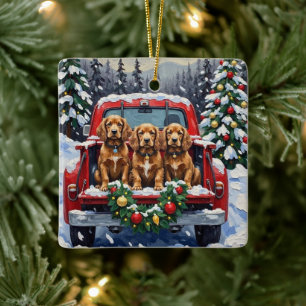 Cocker Spaniel Weihnachten Rotes Lastwagen Ferien Keramikornament