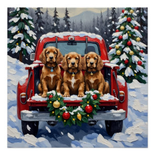 Cocker Spaniel Weihnachten Rotes Lastwagen Urlaub  Poster