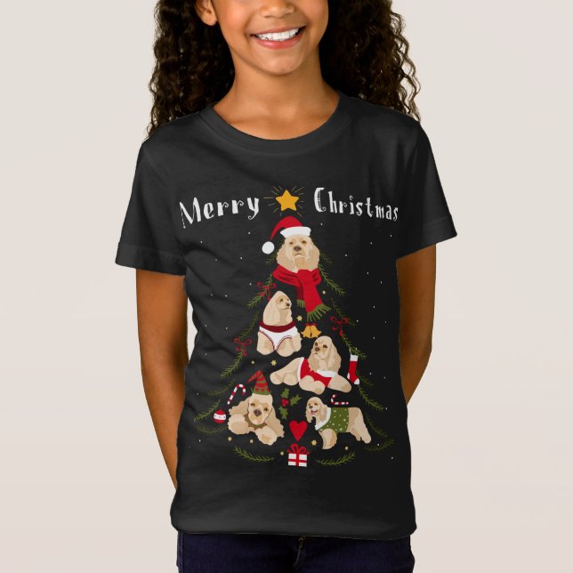 Cocker Spaniel Weihnachtsbaum Xmas Hund Lover T-Shirt (Vorderseite)