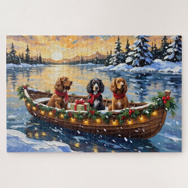 Cocker Spaniel Weihnachtsboot Urlaub (Horizontal)