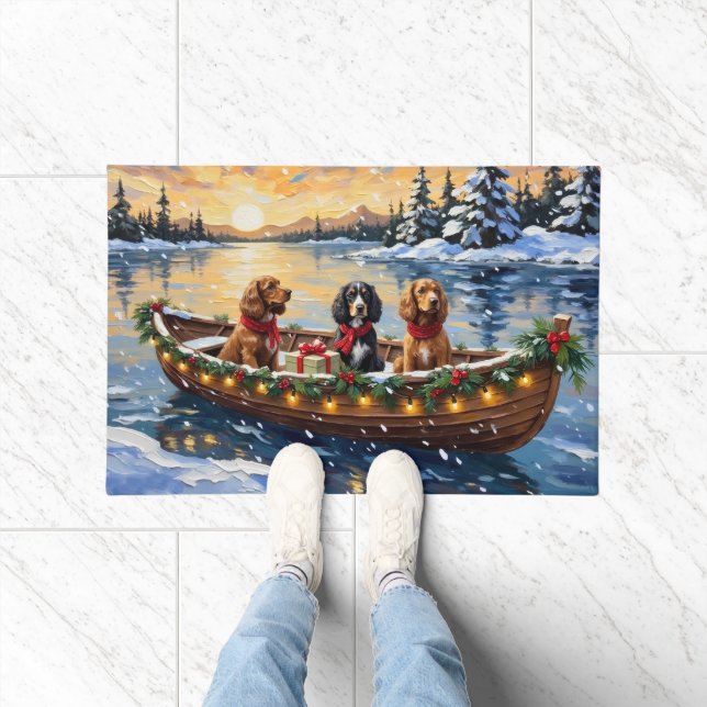 Cocker Spaniel Weihnachtsboot Urlaub Fußmatte (Indoor)