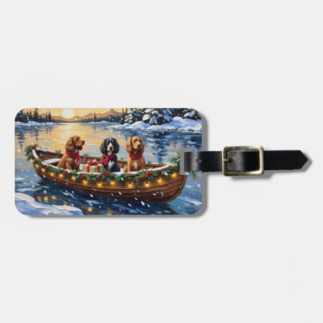Cocker Spaniel Weihnachtsboot Urlaub Gepäckanhänger (Vorderseite horizontal)
