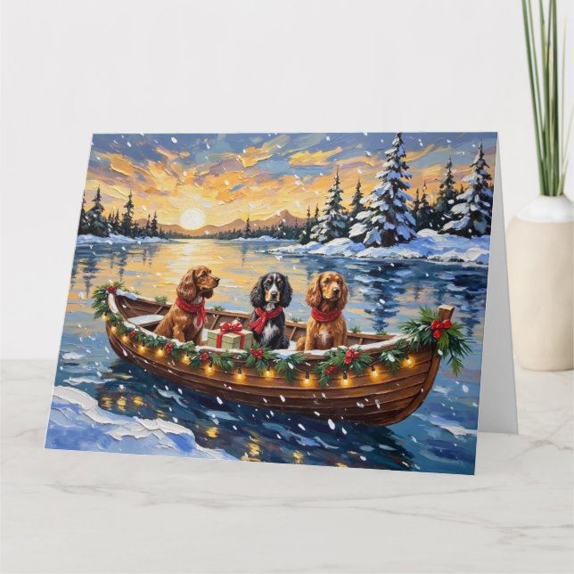 Cocker Spaniel Weihnachtsboot Urlaub Karte (Vorderseite)