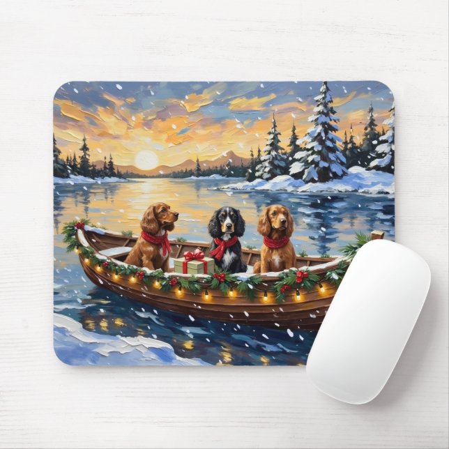 Cocker Spaniel Weihnachtsboot Urlaub Mousepad (Mit Mouse)