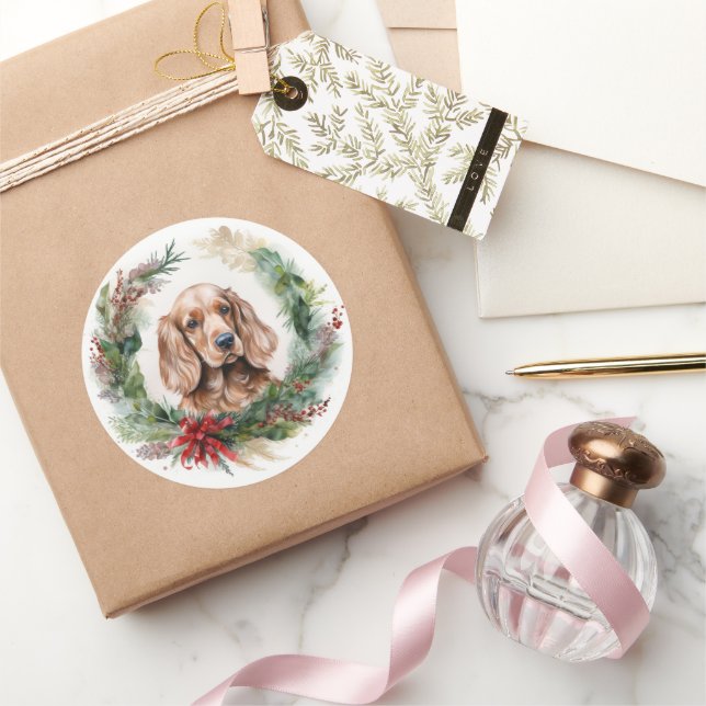 Cocker Spaniel Weihnachtsfeier Festliche Jungfrau Runder Aufkleber (Schenken)