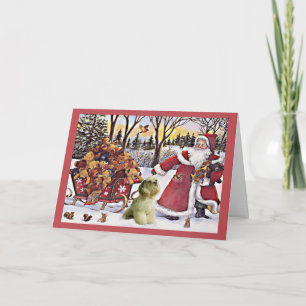 Cocker spaniel-Weihnachtskarte Sankt und Bären 1 Feiertagskarte