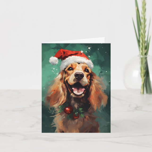 Cocker Spaniel Weihnachtsmalerei Kunstwerk Karte (Vorderseite)