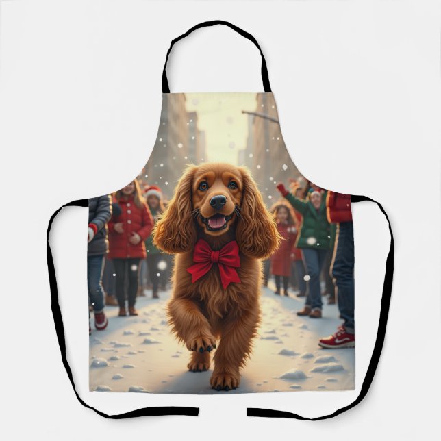 Cocker Spaniel Weihnachtsparade Feiertagsmalerei Schürze (Vorderseite)