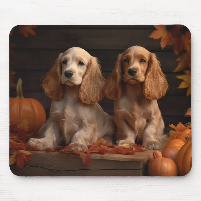 Cocker Spaniel Welpe Autumn Delight Pumpkin Mousepad (Vorne)