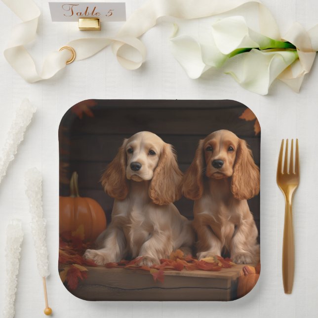Cocker Spaniel Welpe Autumn Delight Pumpkin Pappteller (Hochzeit)