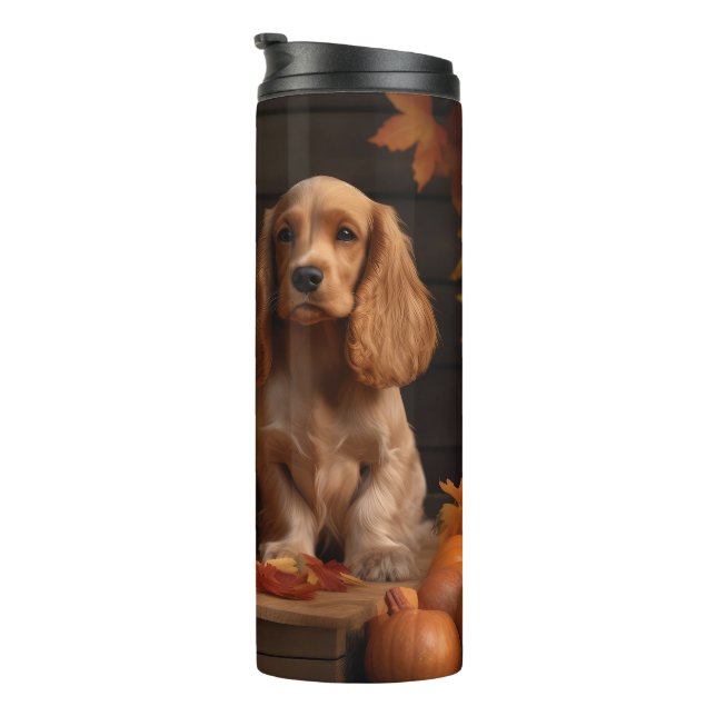 Cocker Spaniel Welpe Autumn Delight Pumpkin Thermosbecher (Nach rechts gedreht)