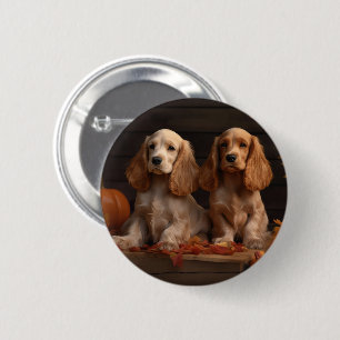Cocker Spaniel Welpe Herbstfreude Kürbis Button