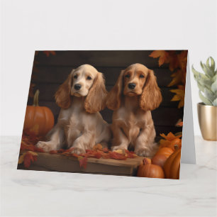 Cocker Spaniel Welpe Herbstfreude Kürbis Karte